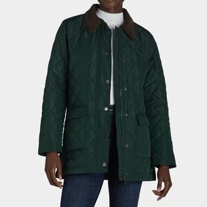 Time & Tru Sz XS‎ Hunter Green Quilted Barn Jacket Coat Corduroy Collar Trendy